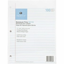 Sparco Filler Paper, 3-HP, College Ruled, 11 x 8-1/2 Inches, 100 per Pack, White (SPR82110)