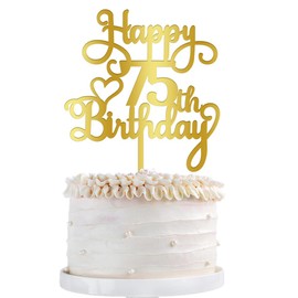 Qertesl - Decoración acrílica para tartas de 75 cumpleaños, decoración dorada de doble cara, para decoraciones de pasteles de 75 cumpleaños, saludos a 75 fabulosas decoraciones de tartas/75 aniversarios
