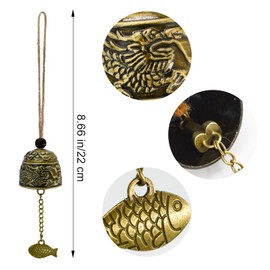 MrMrKura 4 Pcs Vintage Dragon Fengshui Bell, Brass Bless Wind Chimes for Outside Hanging Bell for Good Luck Home Garden Patio Indoor Outdoor Decor