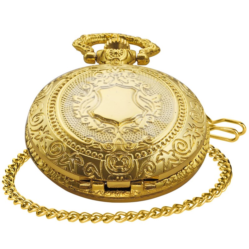 Tiong Gold Shield Men's Quartz Pocket Watch with Chain, Arabic