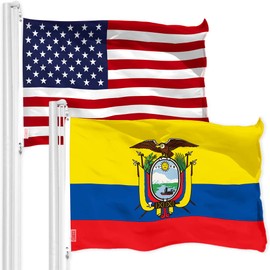G128 Combo Pack: American USA Flag 3x5 Ft & Ecuador Flag 3x5 Ft, Both Printed 150D Polyester, Indoor/Outdoor, Brass Grommets