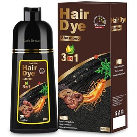 Hair Dye Shampoo 3 in 1 with Herbal Ingredients for Gray Coverage Natural Color Care for Women and Men All Hair Types Plant Black Haircare Gift Nourishing - Colour: Dark Brown