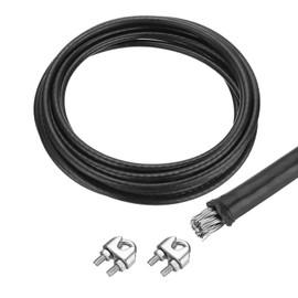 MECCANIXITY 16Ft(5M) Wire Rope 304 Stainless Steel Cable 1/4" (6.0 mm) Vinyl Coated with 2pcs Screw Chuck for Hanging, Clotheslines, Lifting Black