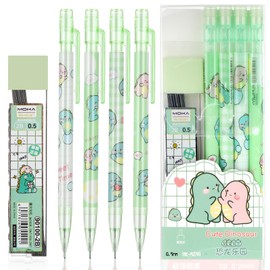 Mabor 4 Pcs Cute Mechanical Pencil Set Including 0.5mm Cartoon Mechanical Pencils with 1 Tubes Refills Stationary Back to School Office Supplies for Writing Drawing Sketching(Green)