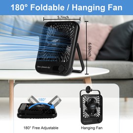 Fenxyo (2 Pack) Portable Desk Fan Quiet, 4000mAh Battery Powered Fan for Travel, 10 Hours Runtime, 180° Foldable Personal Travel Fan for Home Office Bedroom Outdoor Camping, Cruise Essentials - Black
