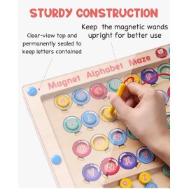 Gamenote Magnetic Alphabet Maze Board with 4 Activity Cards, Wooden Matching Letter Game