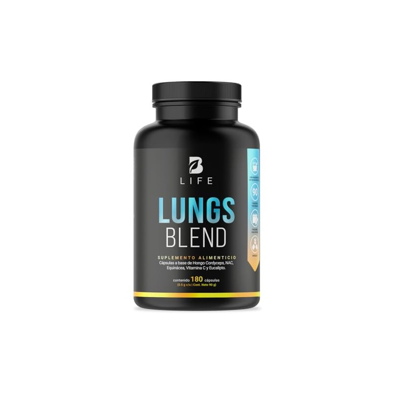 Lungs Blend de 180 Cápsulas. Ingredientes naturales: Cordyceps, NAC, Echinacea,