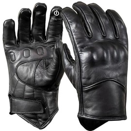 MDM Retro Motorcycle Gloves Men's Leather - Biker Chopper Gloves with Touchscreen Finger, Knuckle Protection & Premium Grip