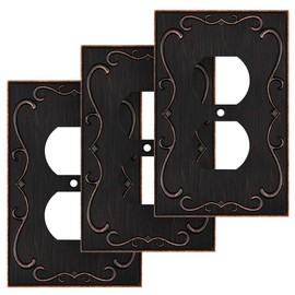 French Cabriole Decorative Wall Plate Switch Plate Outlet Cover (Single Duplex, 3 Pack, Aged Bronze)
