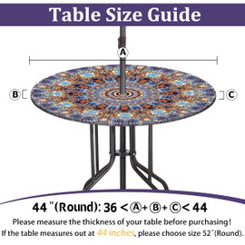 Buwuta Outdoor Tablecloth with Umbrella Hole Waterproof Round Fitted Tablecloth with Elastic Zippered Wipeable Table Cloth Round Cover for Picnic, Patio,Garden Fits to 36"-44" Patio Tables