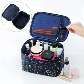 Makeup Bag Travel Toiletry Bag Organizer,Large Cosmetic Bag for Women Girls Make-up Bags Portable Brush Pouch Zipper Storage Case with Handle,Starry Sky