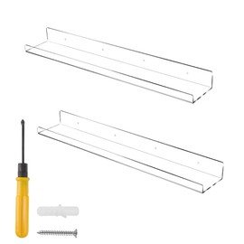 Jansburg Floating Shelves 24 inch Acrylic Wall Ledge Shelves Clear 2 Pack Invisible Display Bookshelf, 5MM Thick Premium Wall Mounted Shelf Bathroom Display Organizer