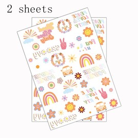 70s Temporary Tattoos - 48 Glitter Styles | Flower Power Birthday Party Supplies, Good Vibes Only Favors, Smiley, Rainbow Arts and Crafts (Groovy2)