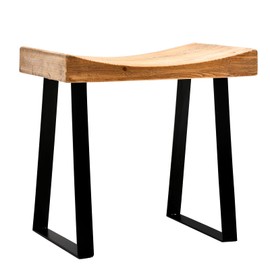 JOLLYMER Wood Bench with Metal Legs for Bathroom or Entryway, Small Shower Stool Near Bathtub, Farmhouse Decor,18 Inch