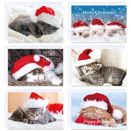 Whaline 30 Pack Christmas Cats Holiday Cards Cute Animal Greeting Cards Blank Note Cards with Envelopes Stickers For Xmas Birthday Baby Shower Party