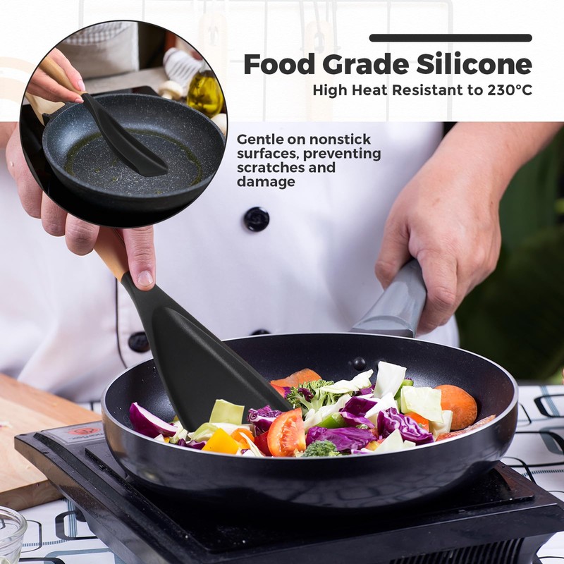 Reallnaive 4 Pcs Cooking Spoons for Nonstick Cookware 12 Inch