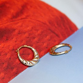 Tuscany Silver Women's Sterling Silver 9 ct Gold Bonded 2-Tone Stripe 20 mm Creole Earrings