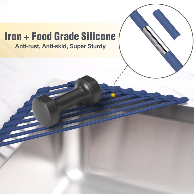 Tomorotec Compact Silicone-Coated Triangle Dish Drying Rack for Sink Corner