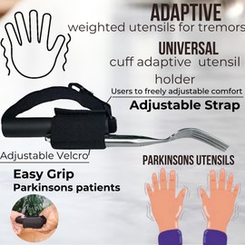 weighted utensils for hand tremors | weighted utensils for tremors and parkinsons patients | Set 4 Piece with Universal Cuff easy grip & cover | Elegant weighted silverware with Gift Box
