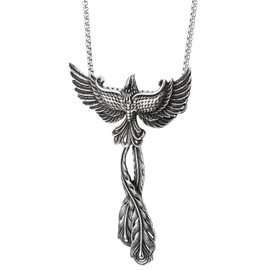 COOLSTEELANDBEYOND Mens Women Splendid Steel Large Phoenix Pendant Necklace with Movable Tail Feather, 30 in Chain(CA)