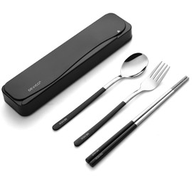 DEVICO - Juego de cubiertos para viaje en acero inoxidable 18/8, juego portátil y reutilizable para camping, incluye Tenedor, cuchara, pa...