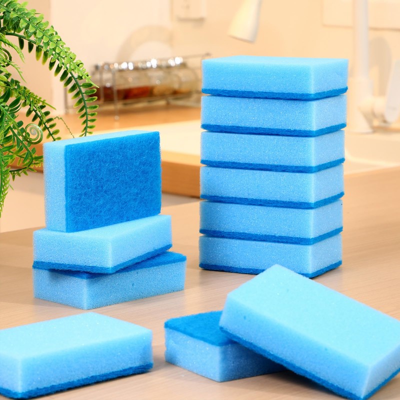 Tioncy 100 Pcs Individually Wrapped Sponges Kitchen Bulk Blue Dish