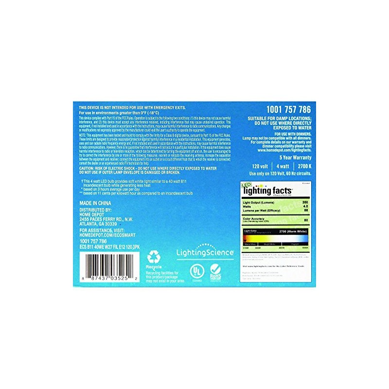 Ecosmart 40W Equivalent Soft White B11 Dimmable Filament LED Light