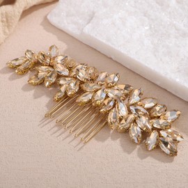 Octwine Vintage Bridal Wedding Hair Comb Silver Blue Green Red Rhinestone Hair Comb Bridal Side Comb Crystal Hair Piece Wedding Party Prom Hair Accessories for Women (Champagne)