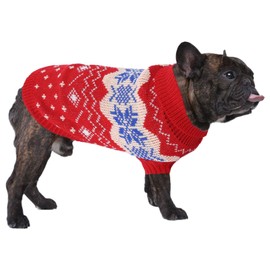 Jecikelon Snow Small Dog Sweater Knit Turtleneck Christmas Puppy Clothes Knitwear Soft Warm Pullover Pet Outfits for Small Dogs Cats suéter para Perros (Small, Red)