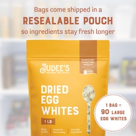 Judee's Gluten Free Dried Egg White Protein Powder - Pasteurized & Gluten-Free with Dried Egg Whites - Nut-Free - Just One Ingredient - Made in USA - 1 lb Pouch