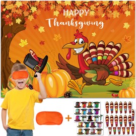 Clabby Thanksgiving Party Games Pin the Tails Hat on the Turkey and Pumpkin with Blindfold Thanksgiving Gift and Activities Fall Autumn Harvest Pumpkin Pin Game Thanksgiving Party Supplies for Kids