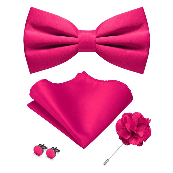 JEMYGINS Men's Matte Plain Bow Tie with Handkerchief Cufflinks and
