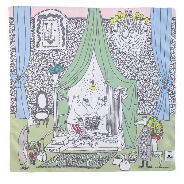 Quarter Report (MOOMIN) Moomin Handkerchief, Tea for Everyone, Green, Approx. W 19.7 x H 19.7 inches (50 x 50 cm), 100% Cotton, Made in Japan