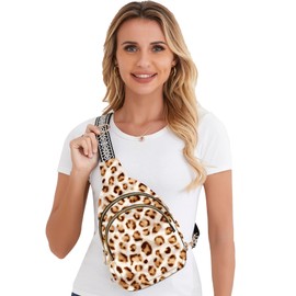 LYEMVHE Leopard Print Leather Sling Bag Small Crossbody Backpack Travel Shoulder Pack Hiking chest Daypack for Women Adjustable Lightweight Outdoor Waterproof Workout