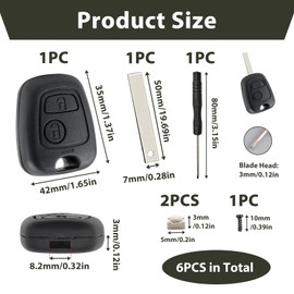 2 Button Car Key Shell Replacement for Peugeot 107 207 407 206 306 406 806 and Citroën C1 C2 C3 C4 Pilot Key Shell Peugeot Key Shell Replacement Key Remote Control