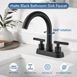 Cinwiny 4 Inch Centerset Bathroom Sink Faucet Double Handles Bathroom Vanity Faucets 360 Degree Swivel Spout Deck Mount Mixer Tap with Pop-up Drain,Matte Black