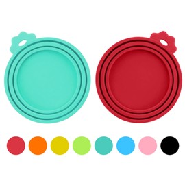 PWOD 2 Pack Pet Food Cans Lids, Silicone Food Can Covers for Dog and Cat, BPA Free/Food Safe/Universal, One Fit Most Standard Size Food Can Top Teal/Red