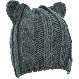 Hand By Hand™ Beanie Knitted Hat Beanie Cable Bear Ear Winter Soft Cap [Heather Gray.](One Size)