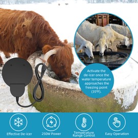 YOUTHTXY 250W De-Icer Birdbath Heater with Black Teflon Coating, Integral Cast Aluminum Trough Heater for Livestock,Poultry, Birds, and Wildlife, Winter Use for Chicken Water Heater,9.84FT Cord