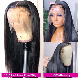 Subella 13x5 Lace Front Wigs Human Hair Pre Plucked with Baby Hair Bleached Knots 12A 180% Density Brazilian Straight Lace Front Human Hair Wigs for Black Women (18inch)