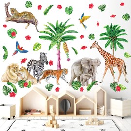 kokolap Jungle Animals Wall Decal, Safari Animals Stickers, Woodland Nursery Decor, Reusable Vinyl, Non-Toxic, Peel and Stick, for Kids Bedroom, Living Room, Unisex