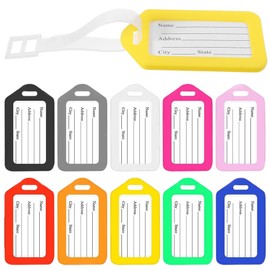 Pack of 10 Luggage Tags Address Labels Name Tags Luggage Tags in Various Colours, Made of Flexible Plastic for Labelling