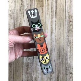 Cat Mezuzah, Children's Scroll Case, Hand Painted Wood, Door Blessing (Gray, With Kosher Scroll)