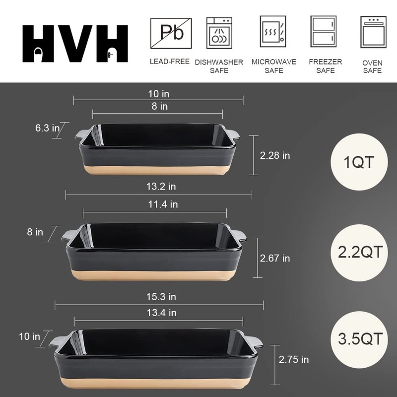 HVH Baking Dish Set, 9x13 Baking Dish, Ceramic Lasagne Pan