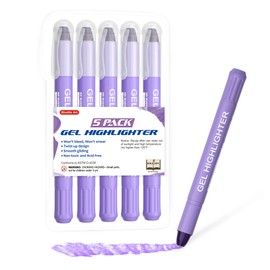 Shuttle Art Highlighters, Purple, Pastel Colors, Set of 5, Solid Fluorescent Markers, Fluorescent Crayons, Fast Drying, Non-Bleeding, Retractable Gel Ink, Clear Case for Textbooks, Notebooks,