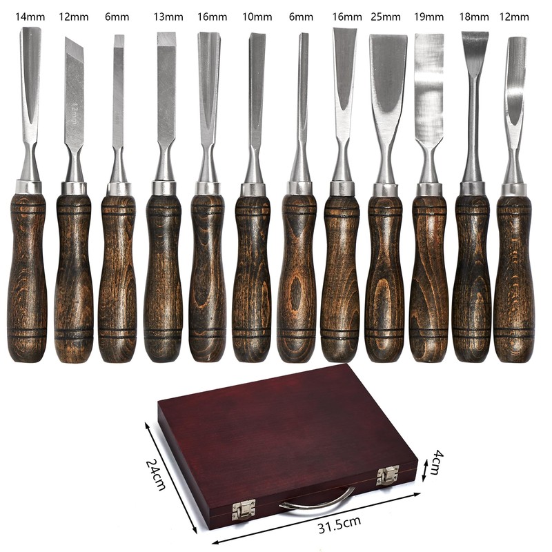 SELFIE CAT 12 Piece Wood Chisel Set for Woodworking Tools