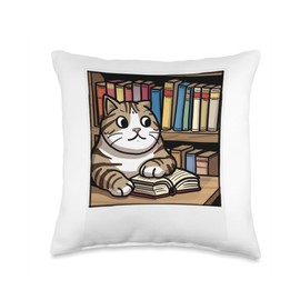 Cat Treats Lover Kitten Pet Book Reader Bookworm Cat Throw Pillow
