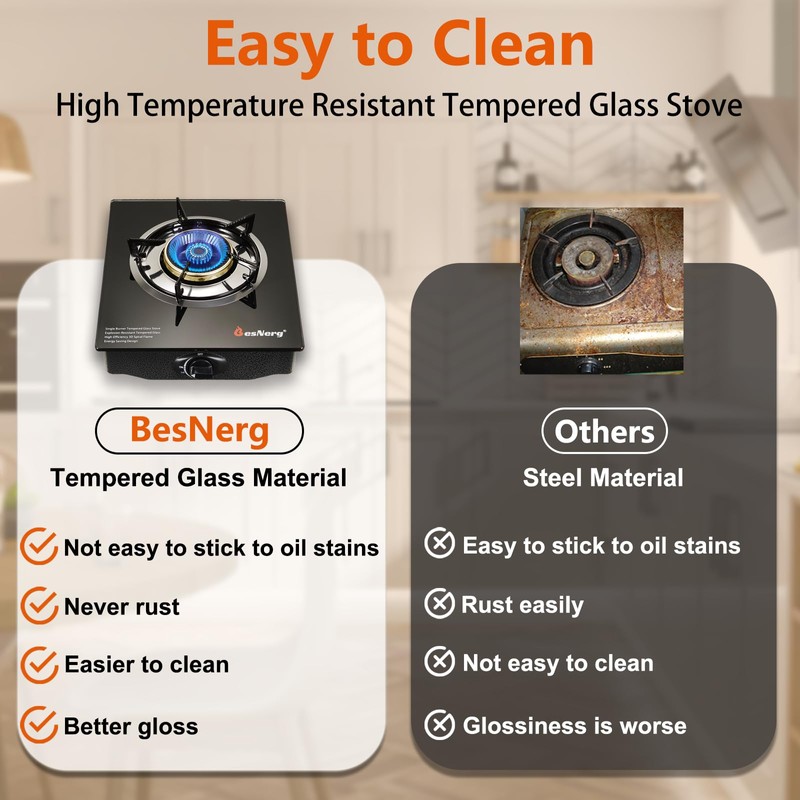BesNerg Propane Stove 1 Burner Gas Stove, 14500 BTU High-Efficiency