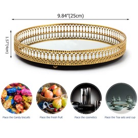 Mirror Vanity Tray, 9.8" Jewelry Trinket Tray, Gold Decorative Tray for Dresser Bathroom Tray Storage Perfume Organizer for Bedroom