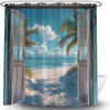 Blue Beach Shower Curtain Ocean Coastal Barn Door Tropical Palm